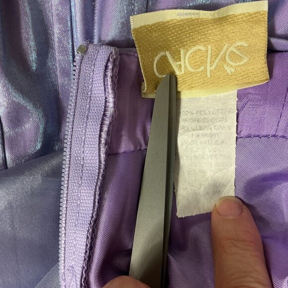 Vintage 80s 90s Cache Shimmer Lilac Purple Organza Lace Up Dress Fairy 6 - Picture 6 of 8